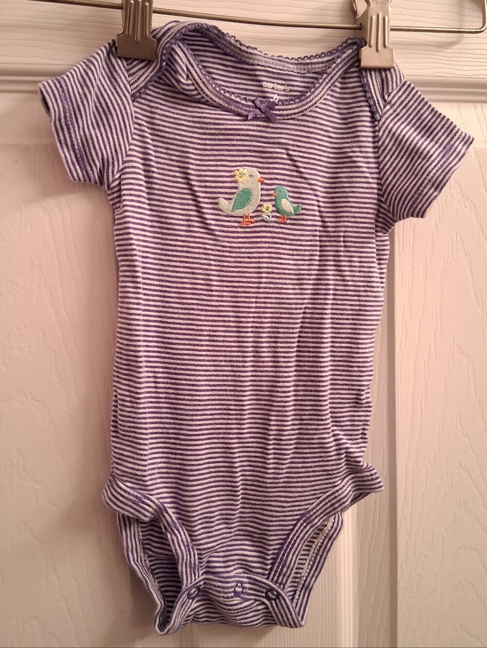 Carters Purple Striped Bird Bodysuit 6 Months